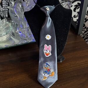 Kids Satin Character Tie with Daisy Accent - Black